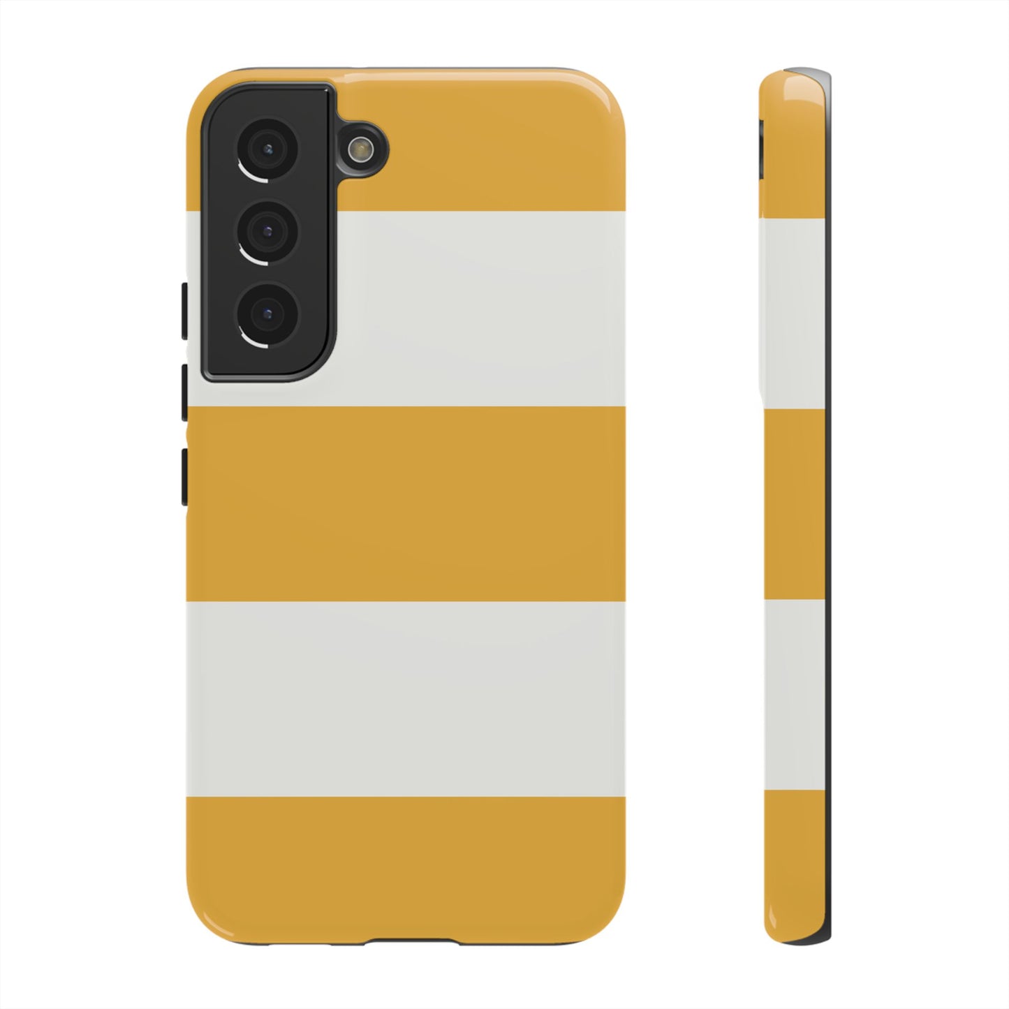 Samsung Galaxy S22 / Glossy Phone Case - Yellow & White Horizontal Stripe Pattern Phone Case