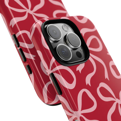 Bold Raspberry Red and Blush Pink Bow Pattern Phone Case