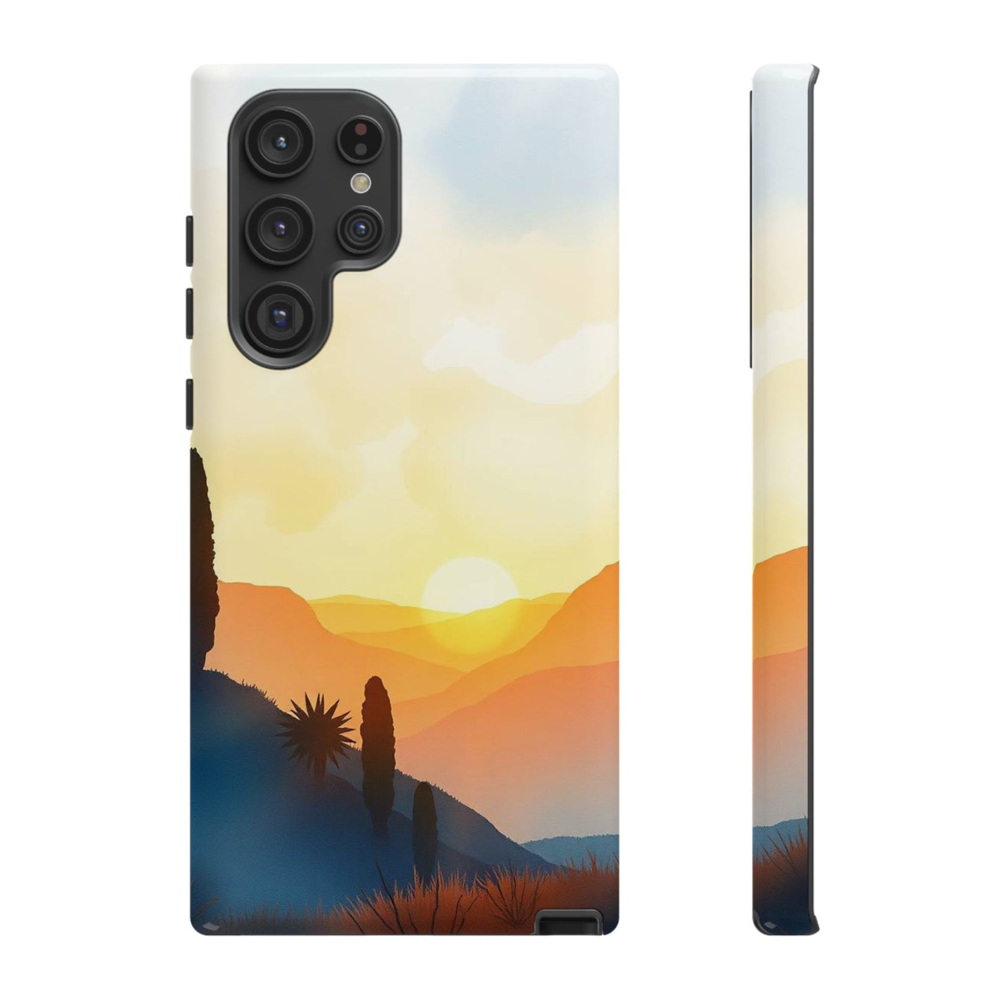 Samsung Galaxy S22 Ultra / Glossy Phone Case - Watercolour Sunset Design Phone Case