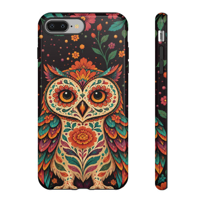 Vibrant Terracotta and Teal Calavera Owl Phone Case - Multicolor Phone Case - iPhone 8 Plus / Glossy