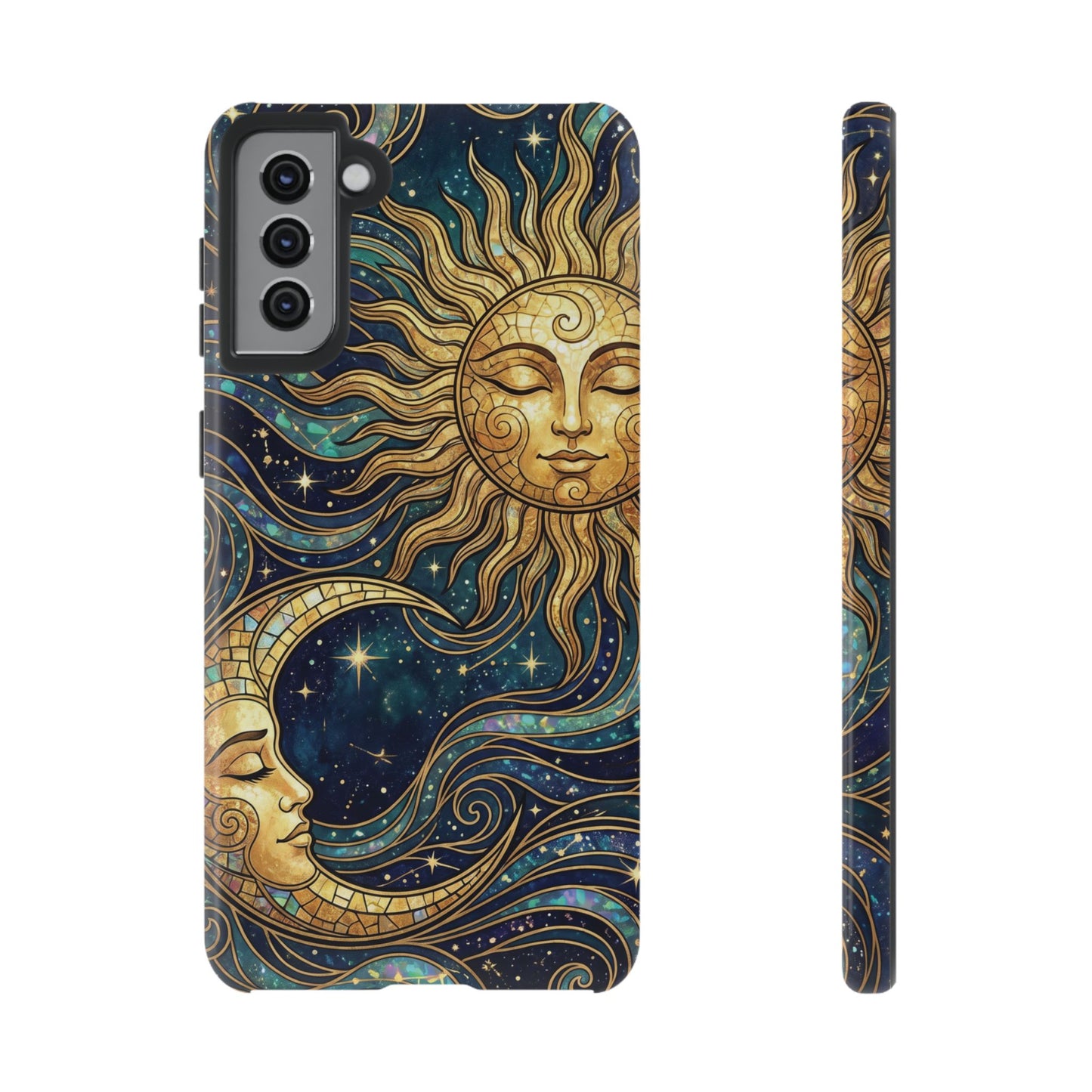 Elegant Teal & Gold Sun and Moon Phone Case