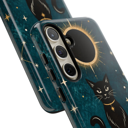 Whimsical Teal Celestial Black Cat Phone Case