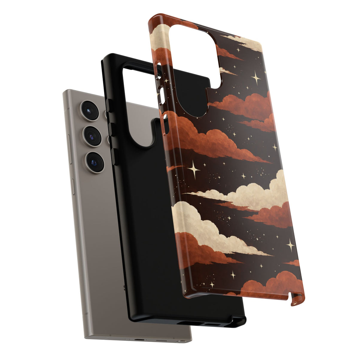 Illustrated Burnt Orange Clouds & Stars Phone Case