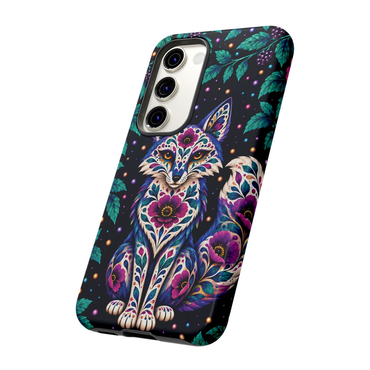 Vibrant Purple and Teal Calavera Fox Phone Case - Multicolor Phone Case