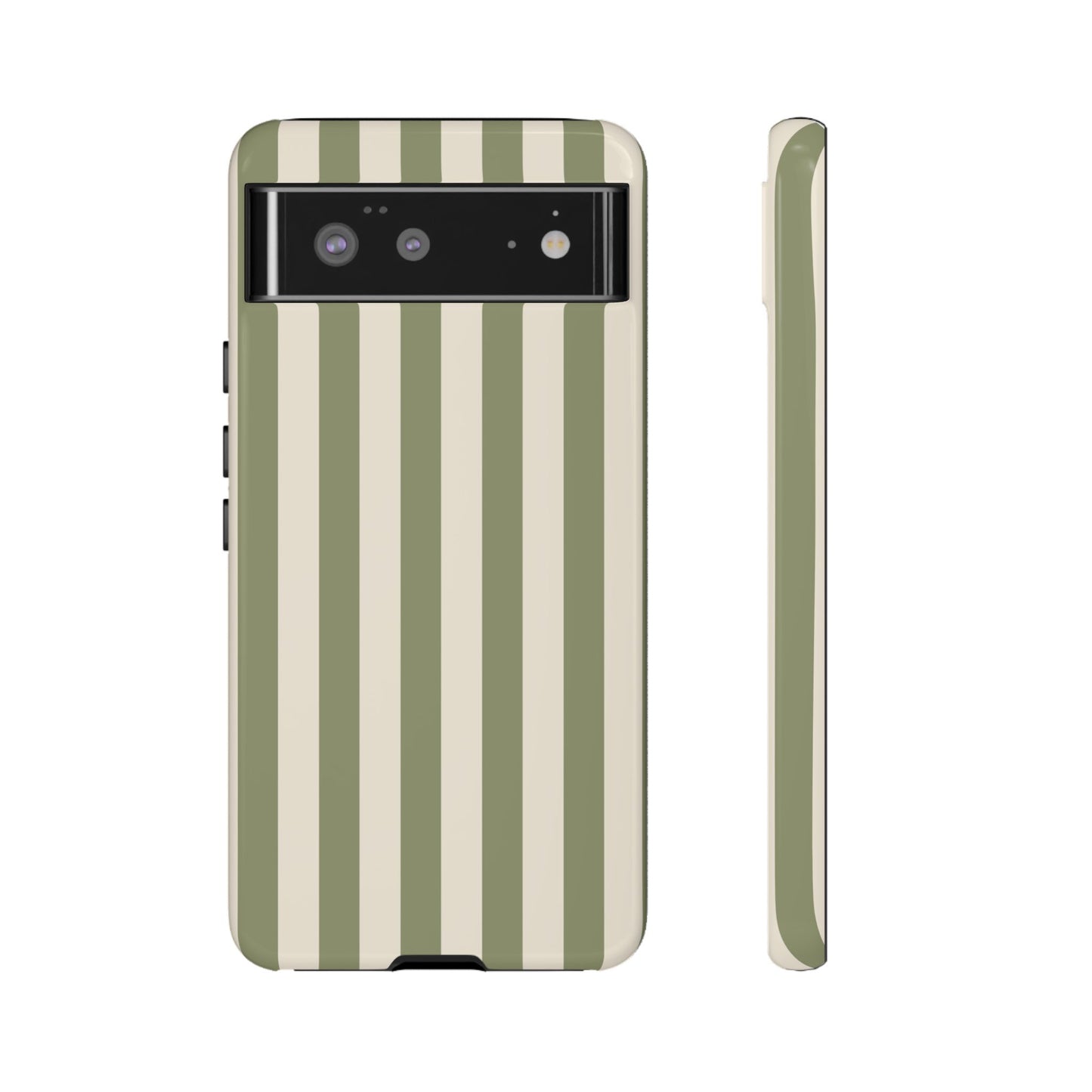 Google Pixel 6 / Glossy Phone Case - ’Olive & Beige Stripe Pattern’ Phone Case