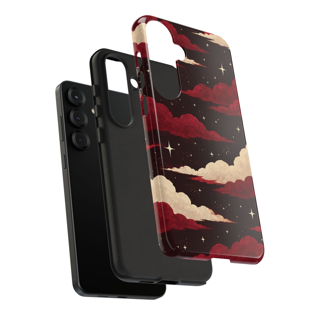 Illustrated Crimson Red Clouds & Stars Phone Case