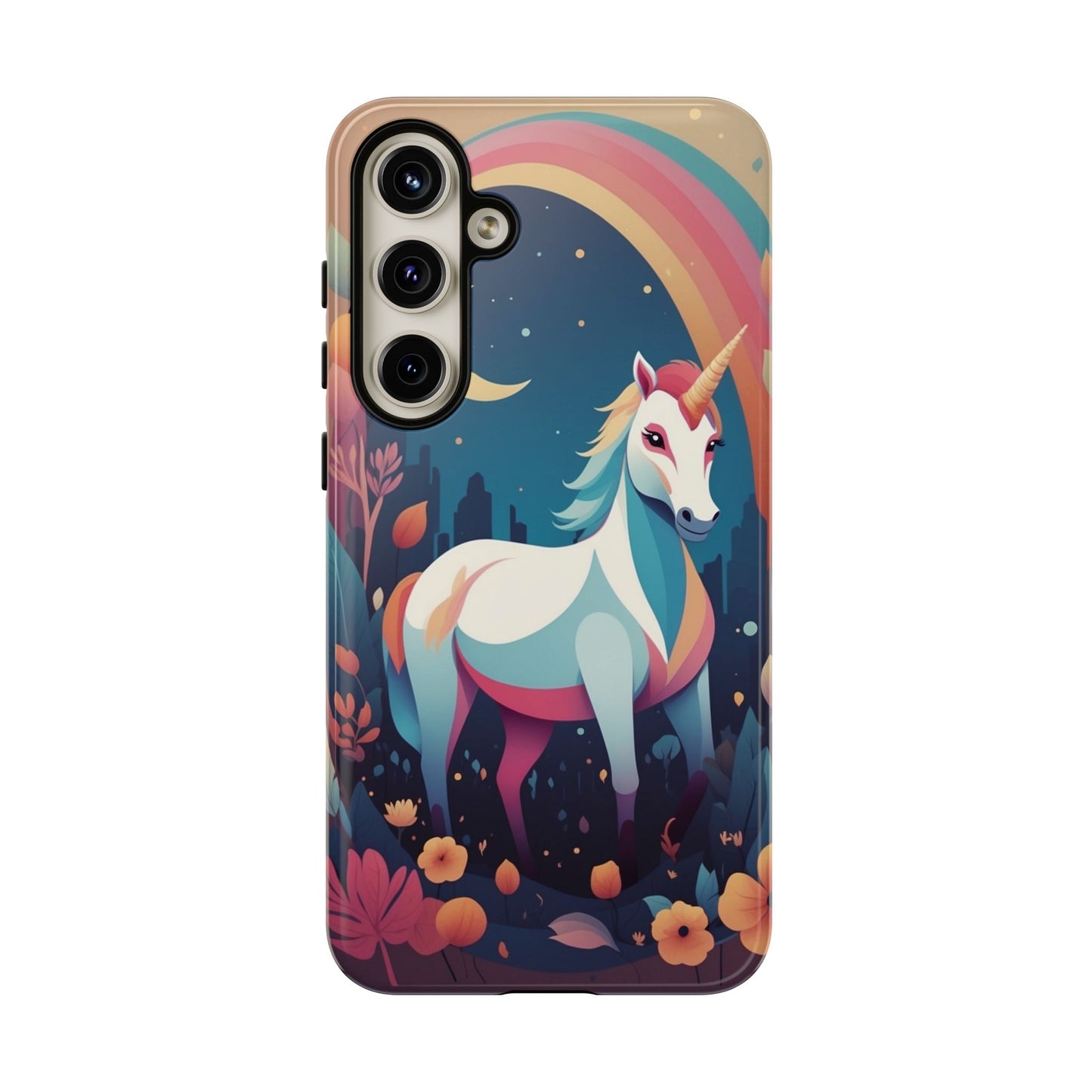 Samsung Galaxy S24 Plus / Glossy Phone Case - Stylised Unicorn & Rainbow Design Phone Case
