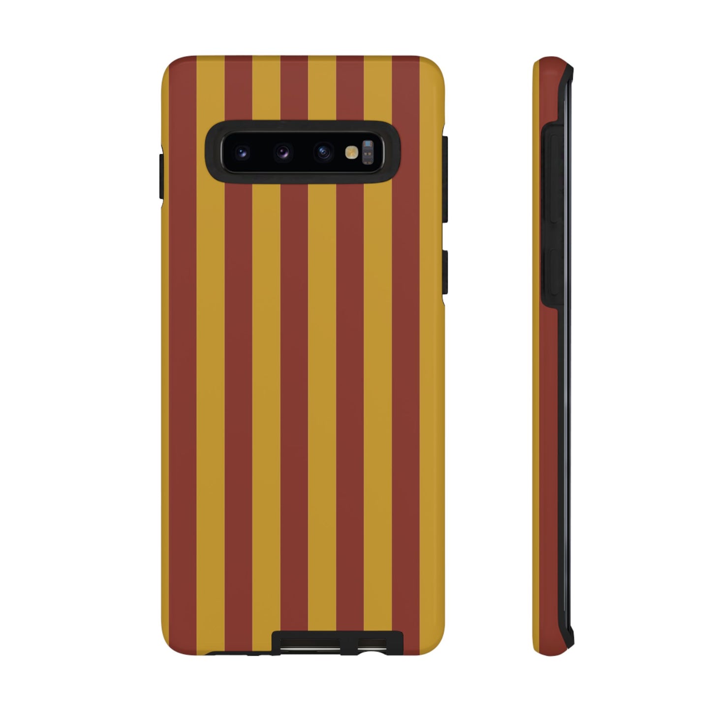Samsung Galaxy S10 / Glossy Phone Case - Trendy Mustard & Burgandy Stripe Pattern Phone Case