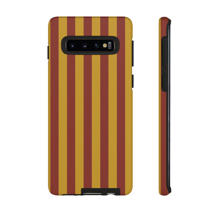 Samsung Galaxy S10 / Glossy Phone Case - Trendy Mustard & Burgandy Stripe Pattern Phone Case