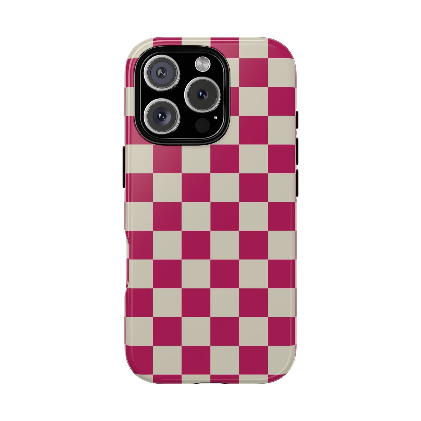 iPhone 16 Pro / Glossy Phone Case - ’Pink & White Checkered Pattern’ Phone Case