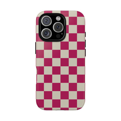 iPhone 16 Pro / Glossy Phone Case - ’Pink & White Checkered Pattern’ Phone Case