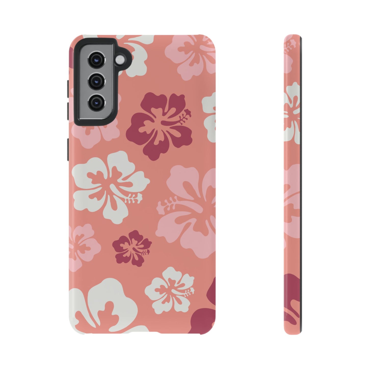 Samsung Galaxy S21 Plus / Glossy Phone Case - ’Pink Hibiscus Retro Pattern #3’ Phone Case
