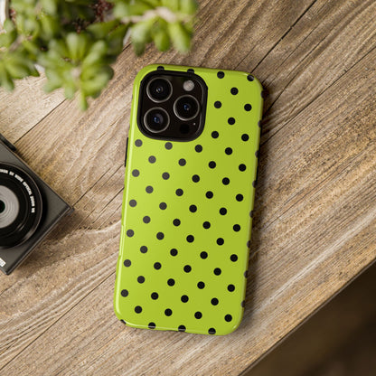 Trendy Neon Lime Green & Black Dot Pattern Phone Case - Green Phone Case