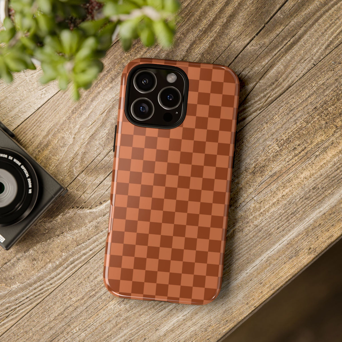 Bold Brown Small Checked Pattern Phone Case - Brown Phone Case