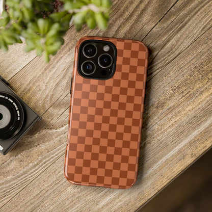 Bold Brown Small Checked Pattern Phone Case - Brown Phone Case