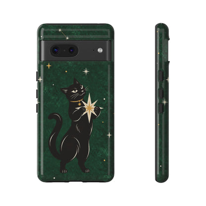 Forest Green Celestial Black Cat Phone Case - Green Phone Case - Google Pixel 7 / Glossy