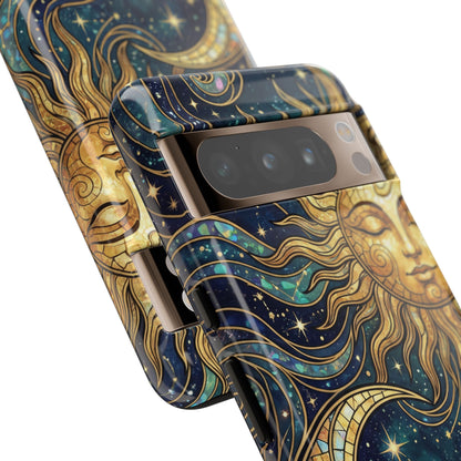 Elegant Teal & Gold Sun and Moon Phone Case