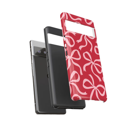 Bold Raspberry Red and Blush Pink Bow Pattern Phone Case