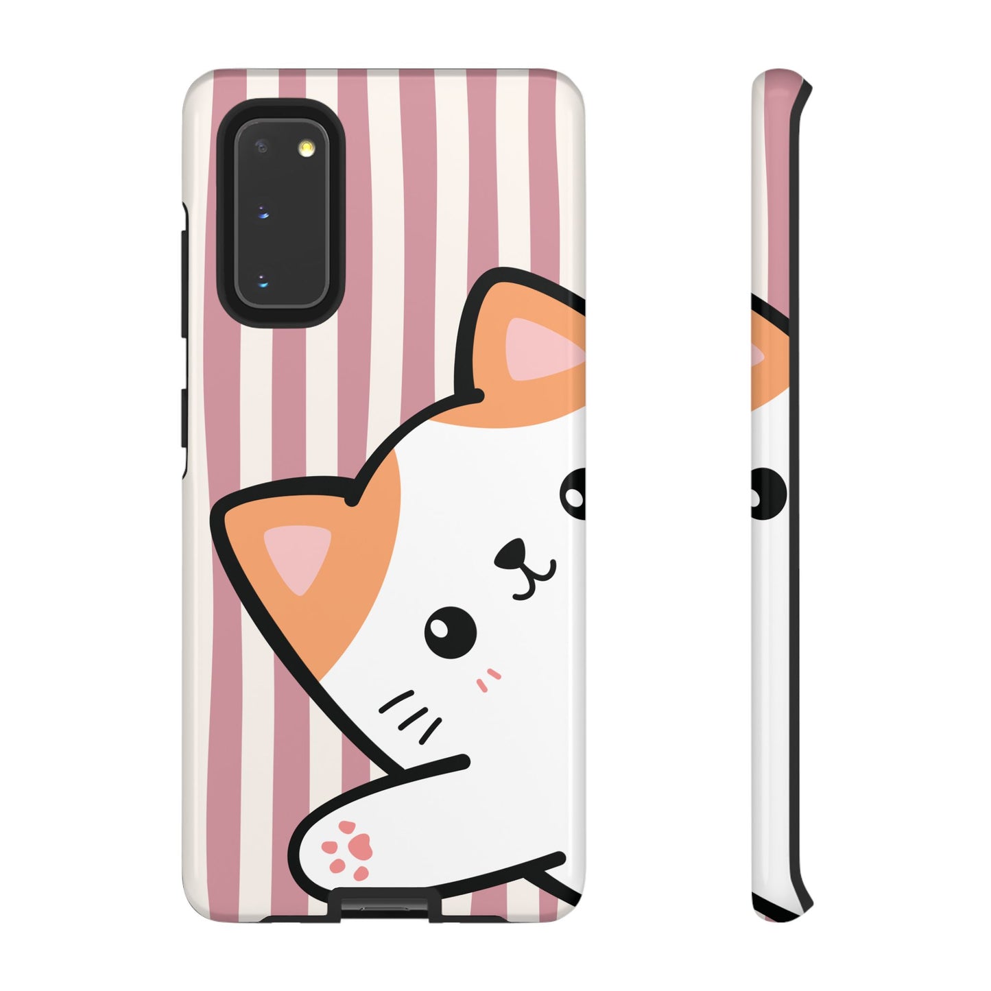 Playful Peakaboo Cat with Pink Stripe Pattern Phone Case - Pink Phone Case - Samsung Galaxy S20 / Glossy