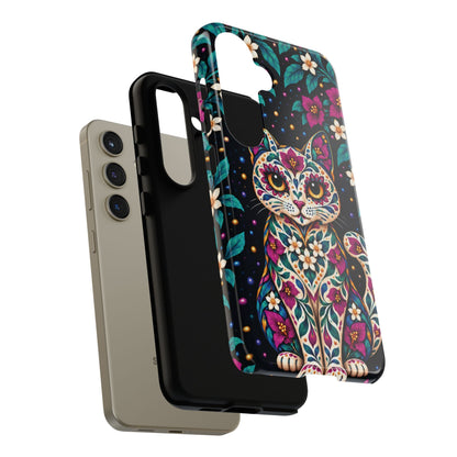 Vibrant Purple and Teal Calavera Cat Phone Case - Multicolor Phone Case