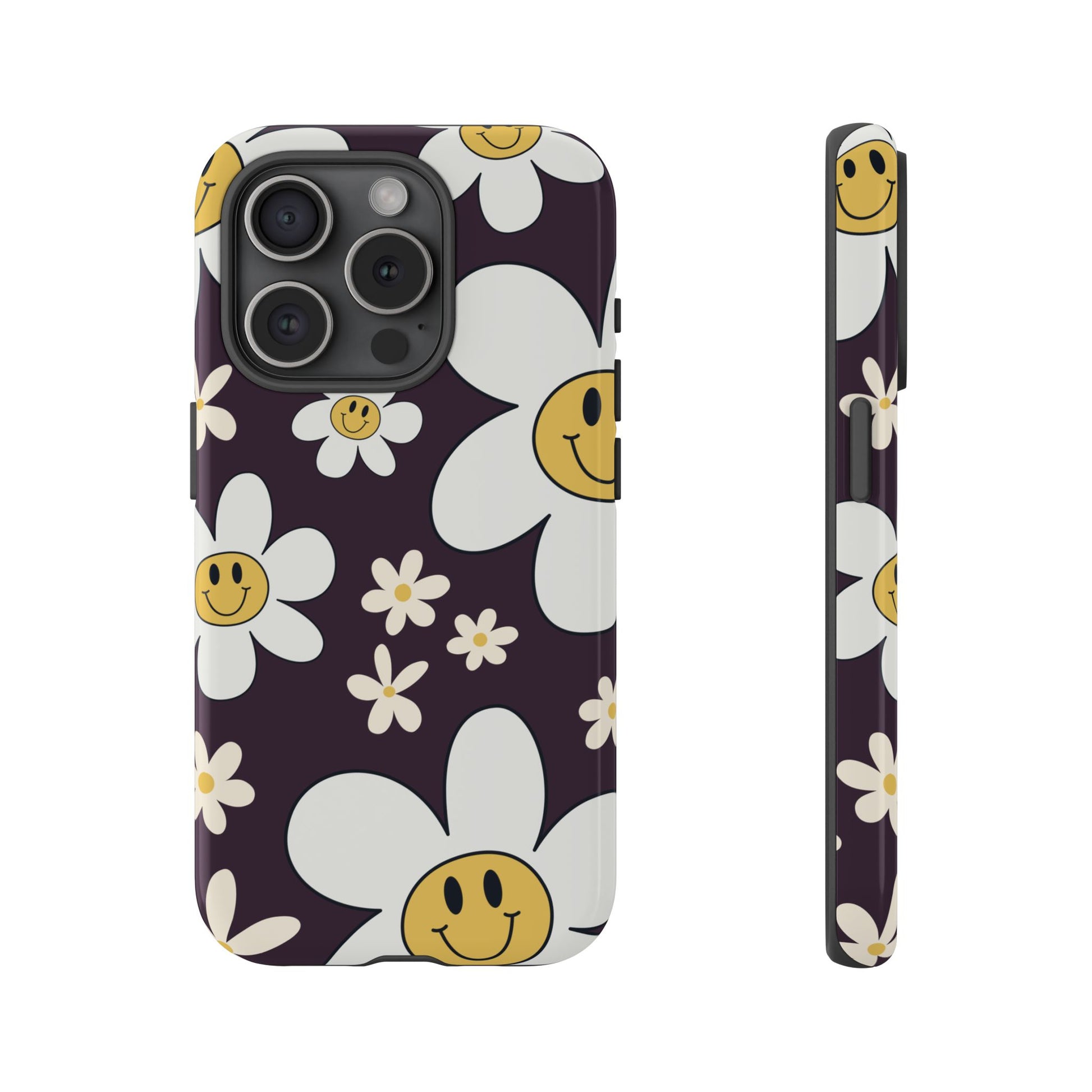 Fun Retro Daisy Pattern with Purple Background Phone Case - Purple Phone Case - iPhone 15 Pro / Glossy