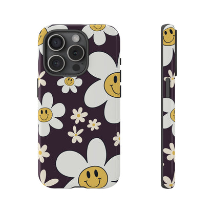 iPhone 15 Pro / Glossy Phone Case - Fun Retro Daisy Pattern with Purple Background Phone Case