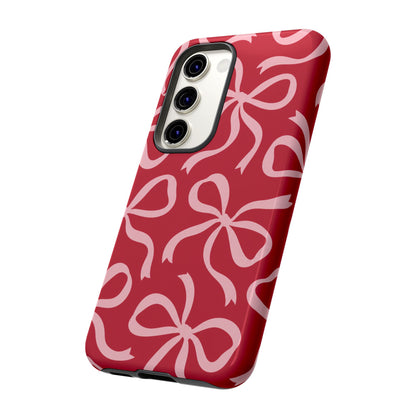 Bold Raspberry Red and Blush Pink Bow Pattern Phone Case