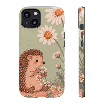 Whimsical Sage Green Hedgehog and Daisy Chain Phone Case - Green Phone Case - iPhone 13 / Glossy