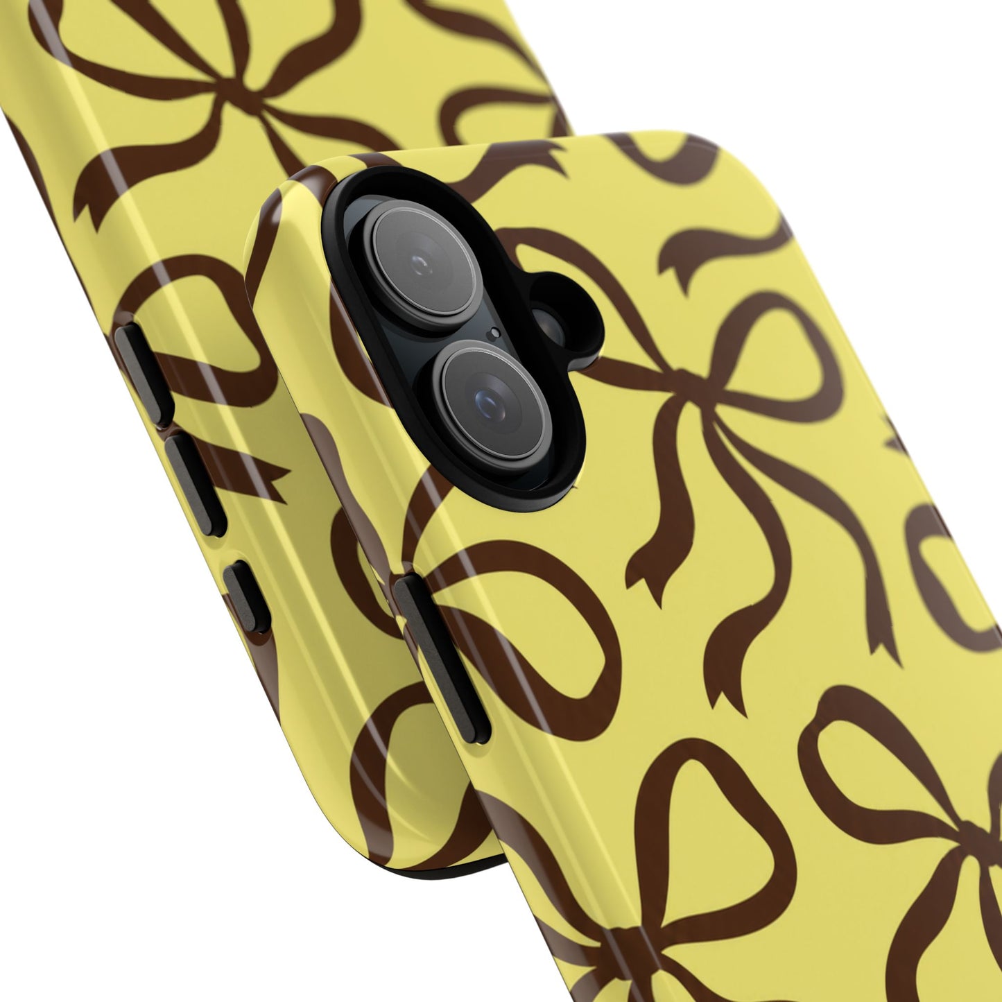 Bold Butter Yellow and Chocolate Brown Bow Pattern Phone Case