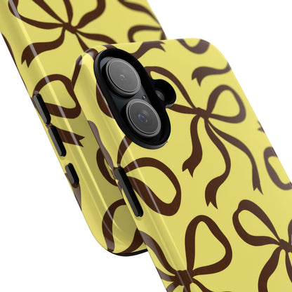 Bold Butter Yellow and Chocolate Brown Bow Pattern Phone Case