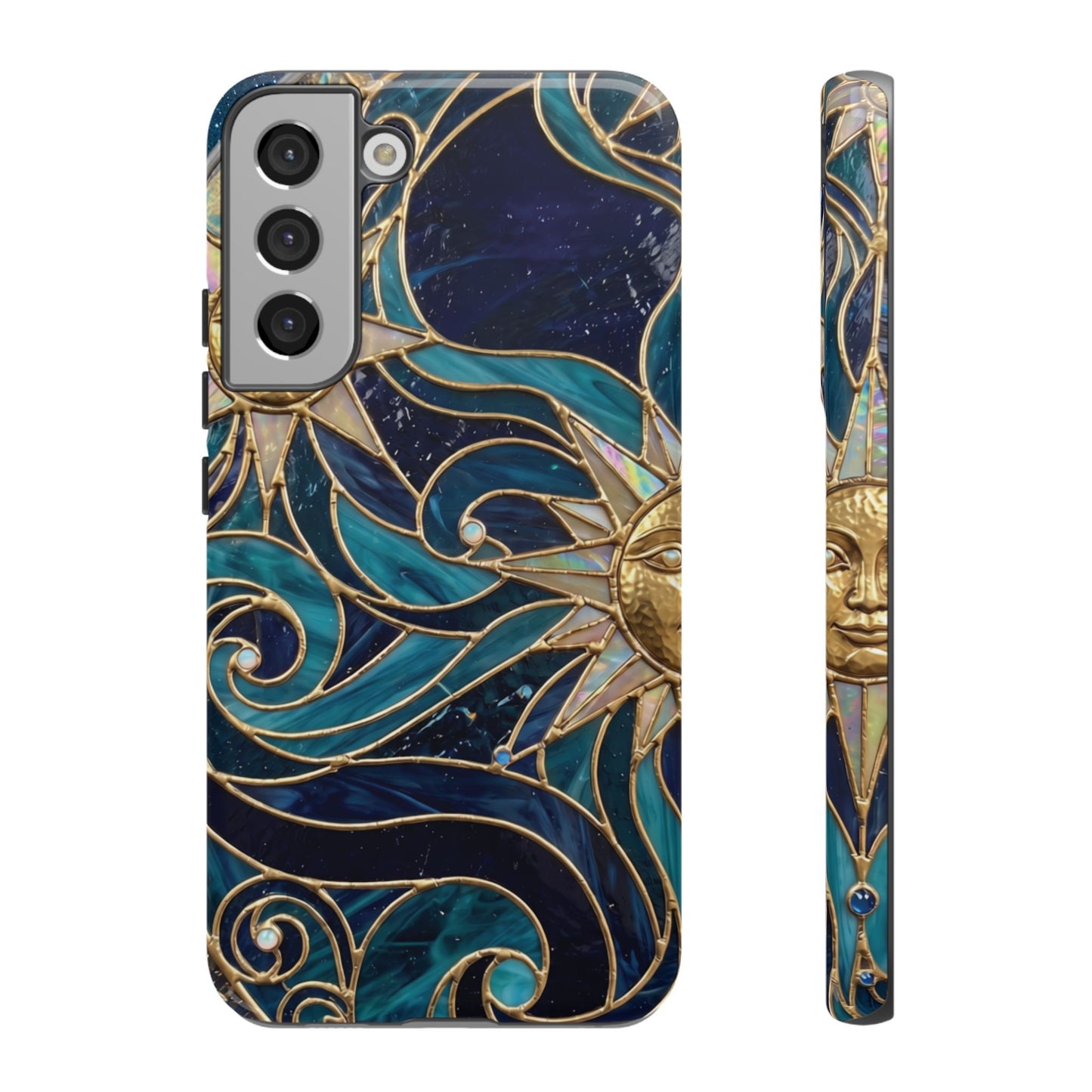 Elegant Teal & Gold Celestial Suns Phone Case