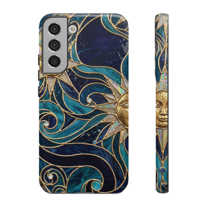 Elegant Teal & Gold Celestial Suns Phone Case