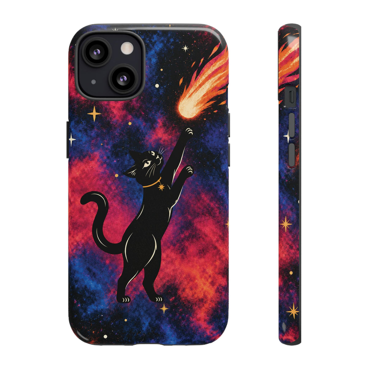 Whimsical Multicolour Celestial Black Cat Phone Case