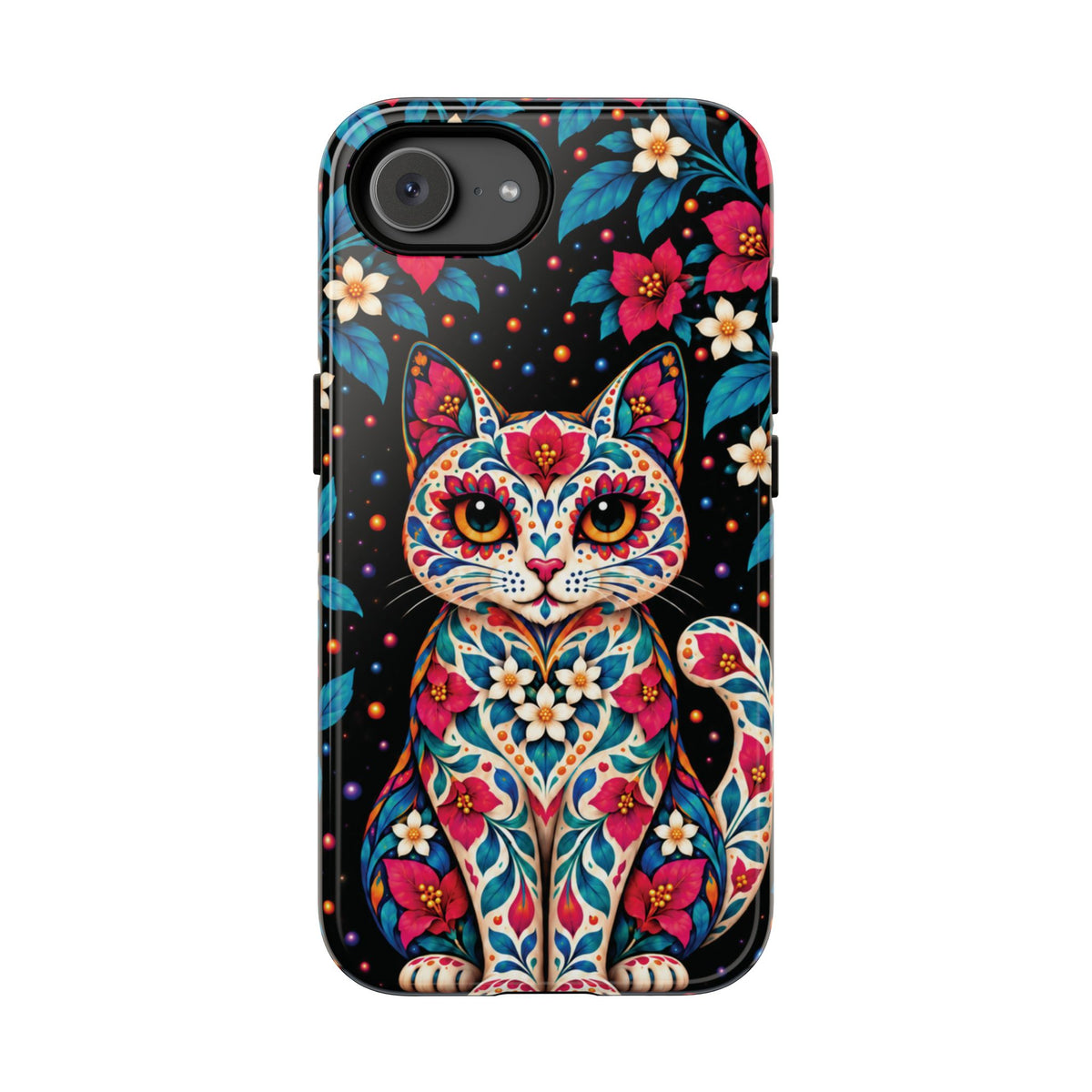 Vibrant Pink and Turquoise Calavera Cat Phone Case - Multicolor Phone Case - iPhone 17e / Glossy