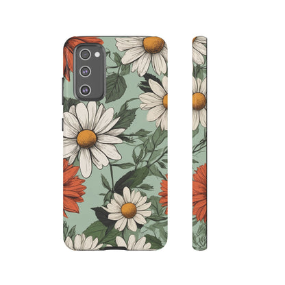 Samsung Galaxy S20 FE / Glossy Phone Case - Boho Chic Daisies Floral Pattern ’White & Orange’ Phone Case