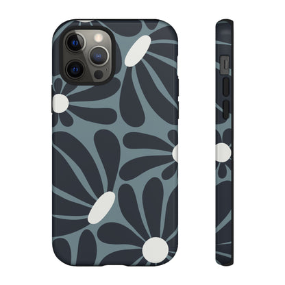 Retro Navy Blue & White Daisy Pattern Phone Case - Blue Phone Case - iPhone 12 Pro / Glossy