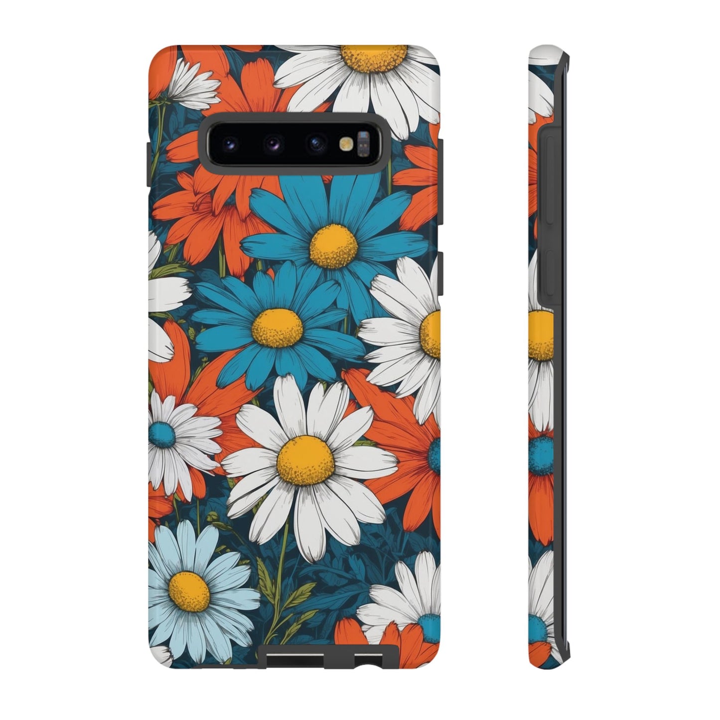 Samsung Galaxy S10 Plus / Glossy Phone Case - Pop Art Daisies Illustration ’Red & Blue’ Phone Case