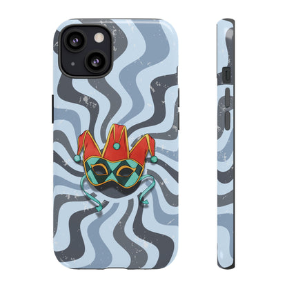 iPhone 13 / Glossy Phone Case - Venetian Jester Mask – Blue Retro Soft Revival Phone Case
