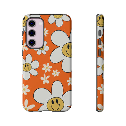 Fun Retro Daisy Pattern with Orange Background Phone Case - Orange Phone Case - Samsung Galaxy S23 Plus / Glossy
