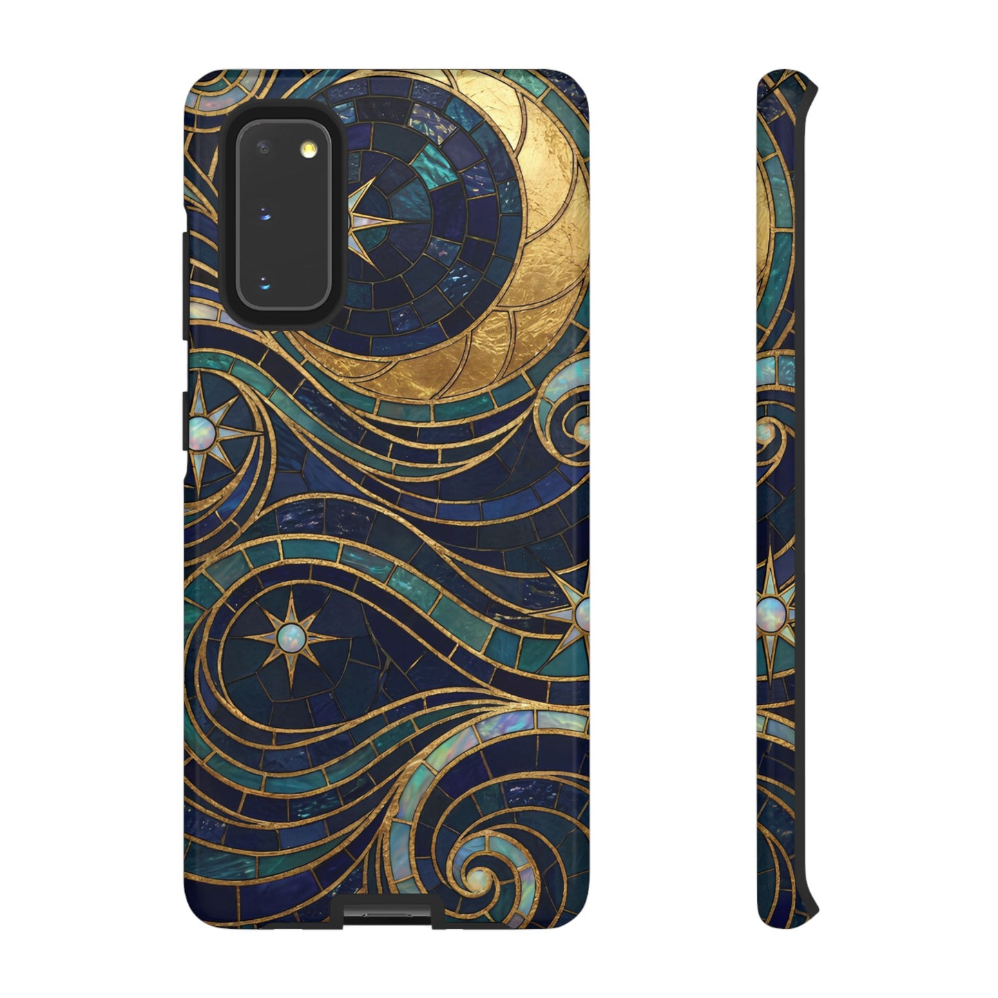 Elegant Navy & Gold Crescent Moon Mosaic Phone Case