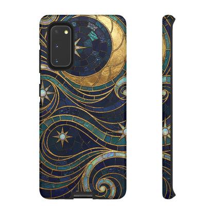 Elegant Navy & Gold Crescent Moon Mosaic Phone Case