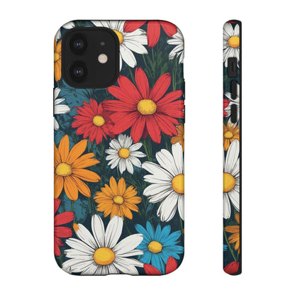 iPhone 12 / Glossy Phone Case - Pop Art Daisies Illustration ’Red & Orange’ Phone Case