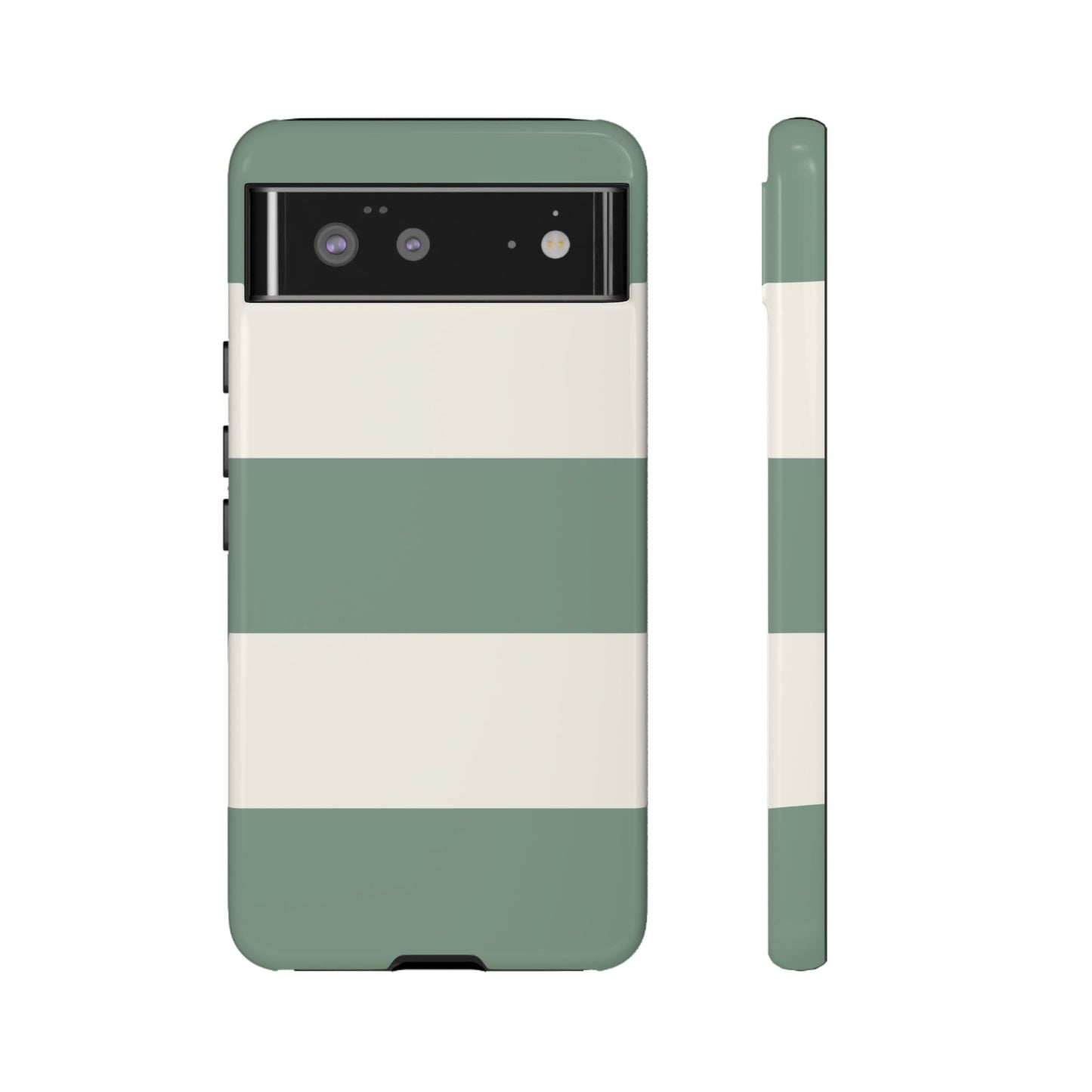Google Pixel 6 / Glossy Phone Case - Green & White Horizontal Stripe Pattern Phone Case