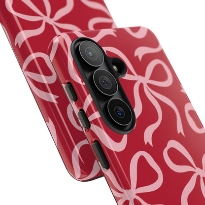 Bold Raspberry Red and Blush Pink Bow Pattern Phone Case