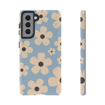 Samsung Galaxy S21 / Glossy Phone Case - Cute Light Blue & Cream Daisy Pattern Phone Case