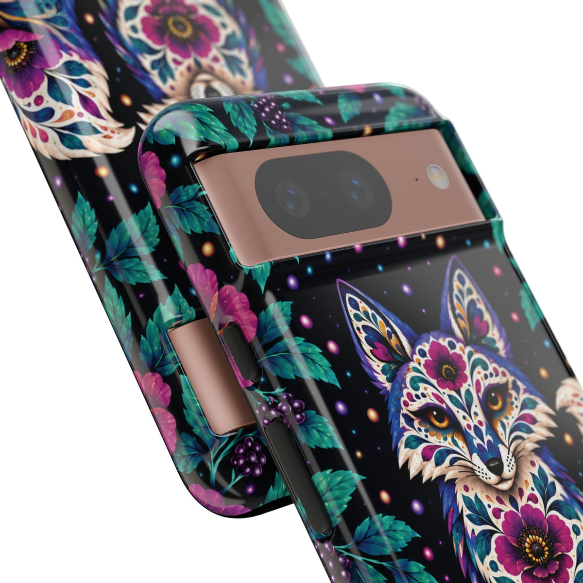 Vibrant Purple and Teal Calavera Fox Phone Case - Multicolor Phone Case