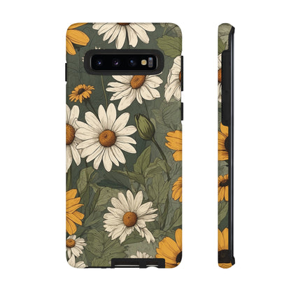 Samsung Galaxy S10 / Glossy Phone Case - Boho Chic Daisies Floral Pattern ’White & Yellow’ Phone Case