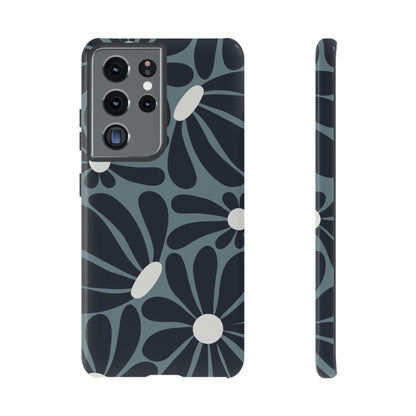 Samsung Galaxy S21 Ultra / Glossy Phone Case - ’Retro Navy Blue & White Daisy Pattern’ Phone Case