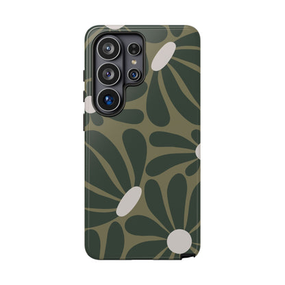 Retro Olive Green Daisy Pattern Phone Case - Green Phone Case - Samsung Galaxy S26 Ultra / Glossy