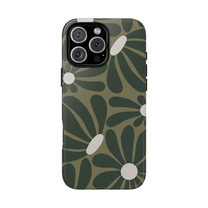 iPhone 16 Pro Max / Glossy Phone Case - ’Retro Olive Green Daisy Pattern’ Phone Case